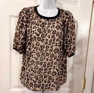 A New Day Leopard Print Sheer Top Balloon Sleeve Medium Mobwife Festival